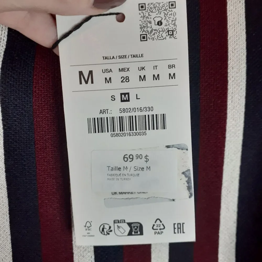 Zara Nwt Striped V-Neck Sweater - Picture 4 of 12